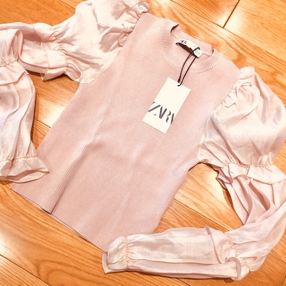 Zara Tops Nwt Zara Pale Cream Pink Organza Knit Top Poshmark